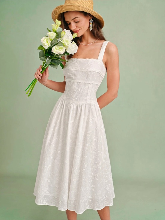 RIHOAS Dresses & Skirts - Rihoas White Square Neck Slip Midi Dress